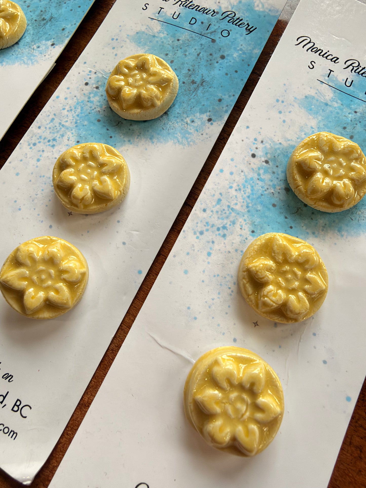 3 Light Yellow Flower Shank Buttons | 5/8”