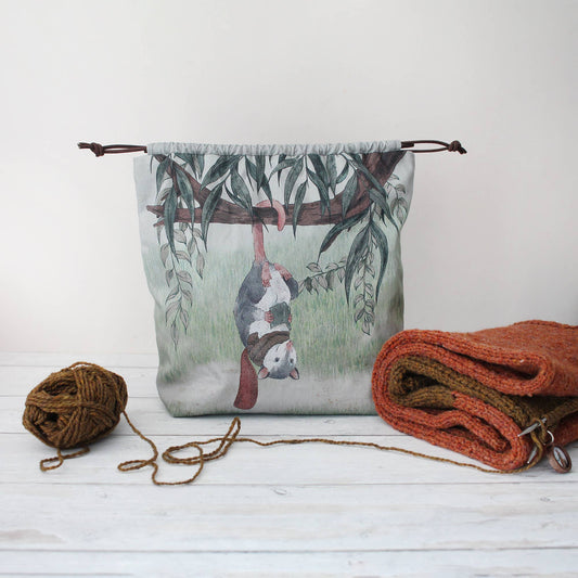 Fig the Reading Opossum | Project Bag | Drawstring Bag