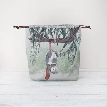 Fig the Reading Opossum | Project Bag | Drawstring Bag