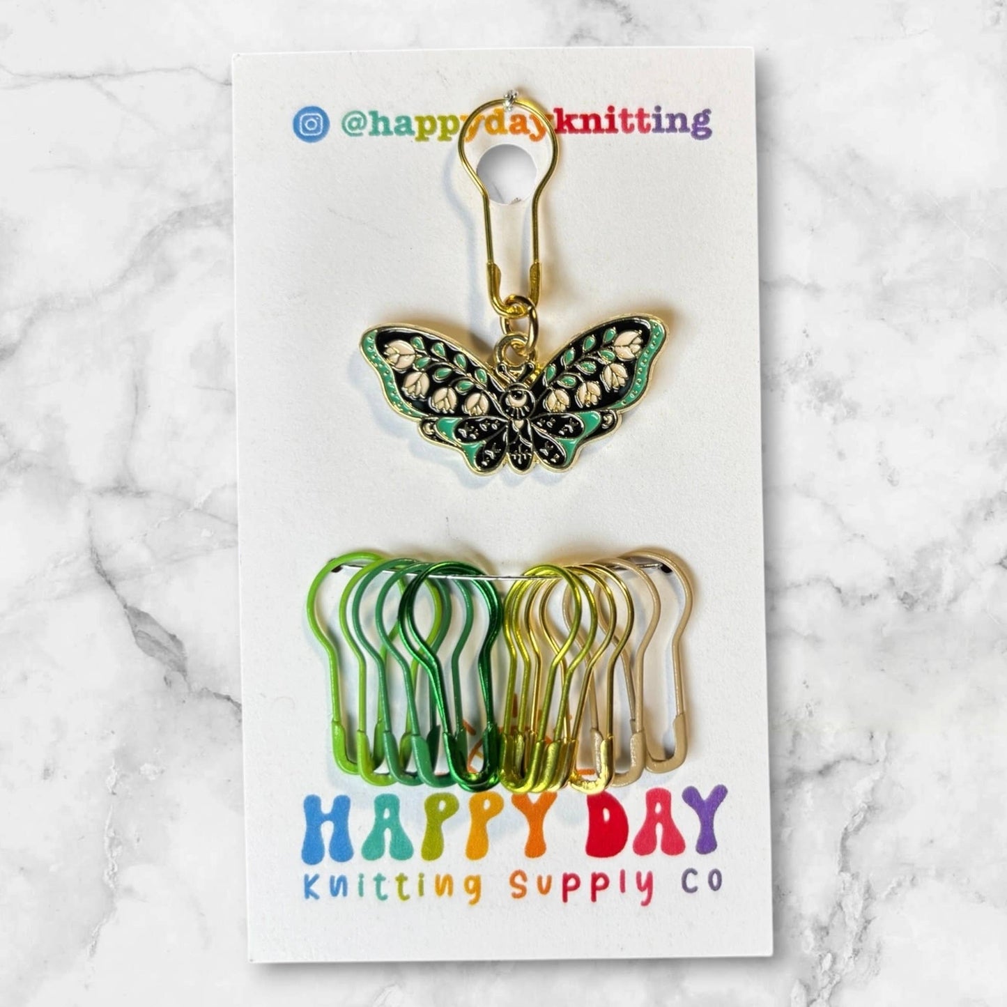 Moth Progress Keeper with Bulb Pin Stitch Markers