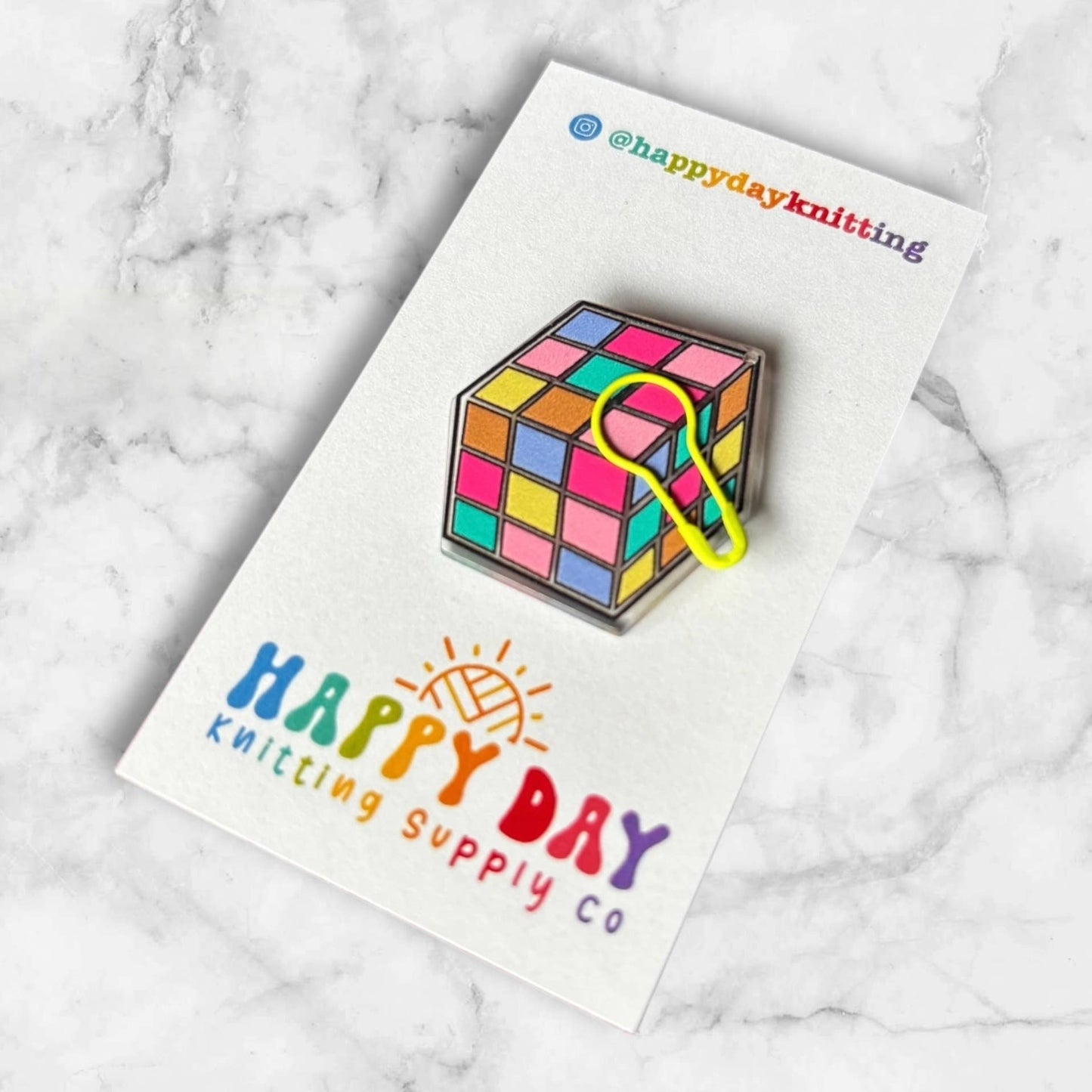 Rubiks Cube Retro Needle & Stitch Marker Minder