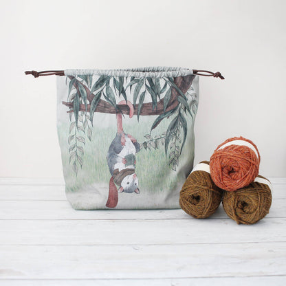 Fig the Reading Opossum | Project Bag | Drawstring Bag