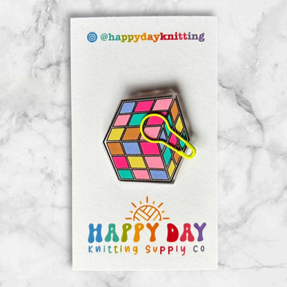 Rubiks Cube Retro Needle & Stitch Marker Minder