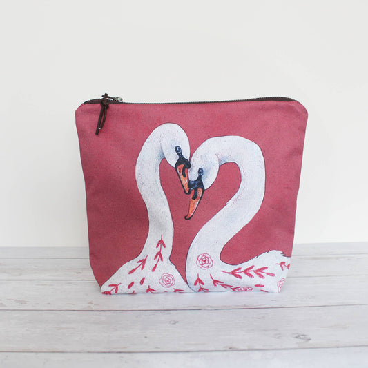Rose & Lina the Swans | Large Zipper Pouch | Cosmetic Bag