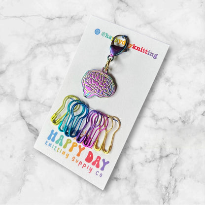 Bright Minds Stitch Marker Set - Brain Charm and Bulb Pins