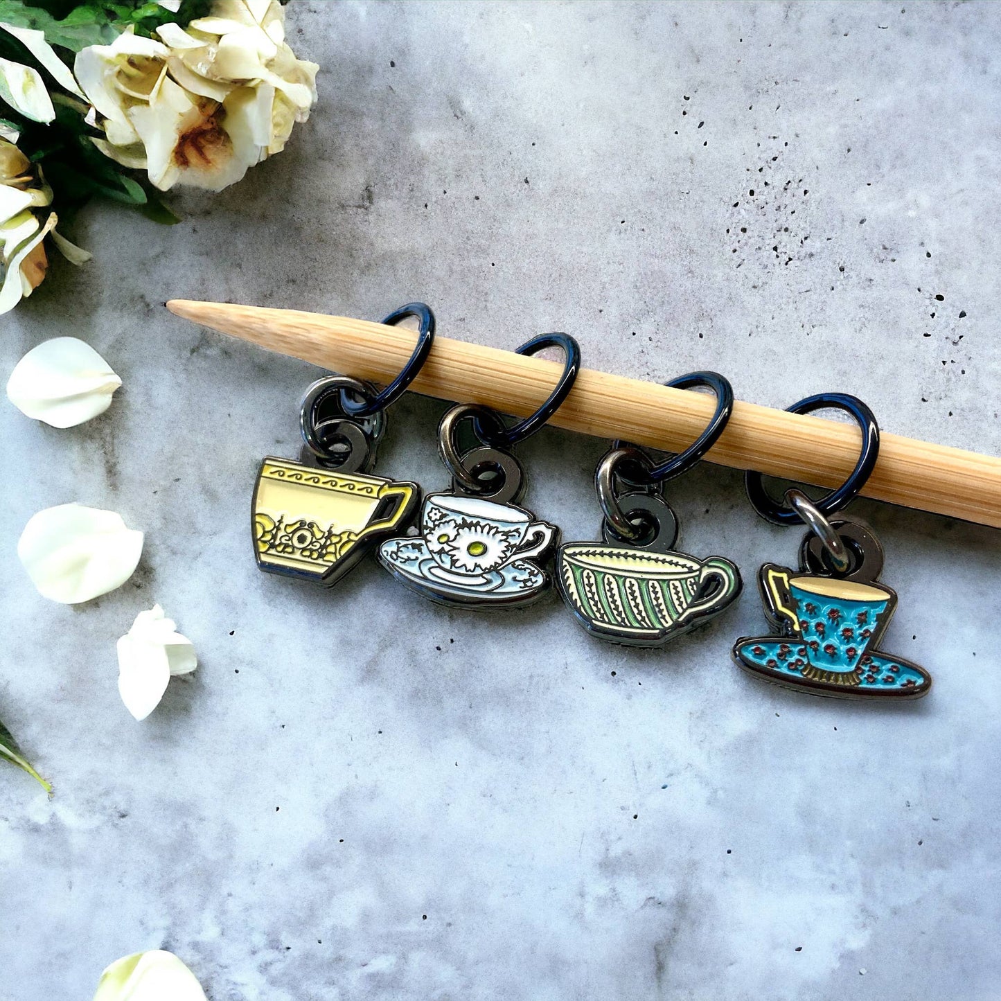 Tea Set | Stitch Markers | Enamel
