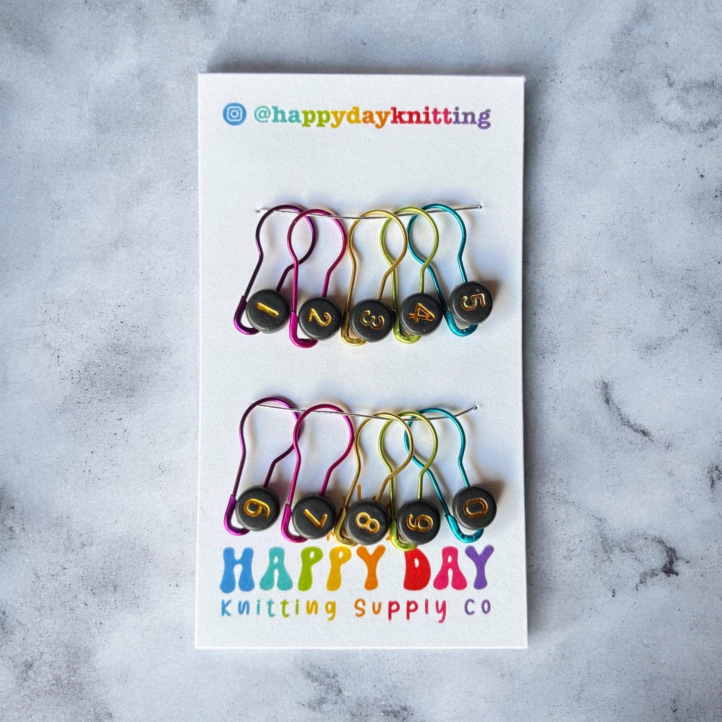 Metallic Numbered Bulb Pin Stitch Markers Set of 10 #6