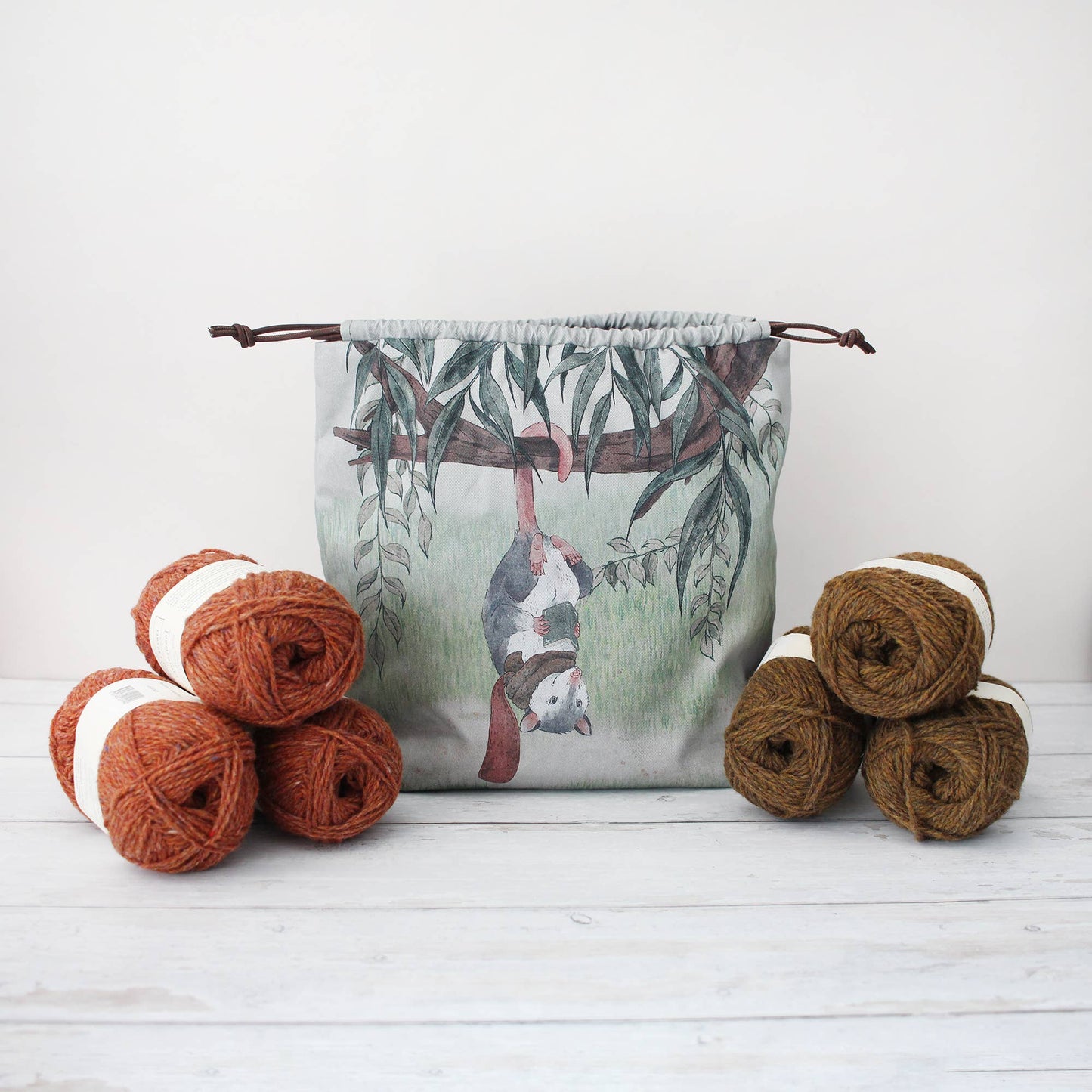 Fig the Reading Opossum | Project Bag | Drawstring Bag