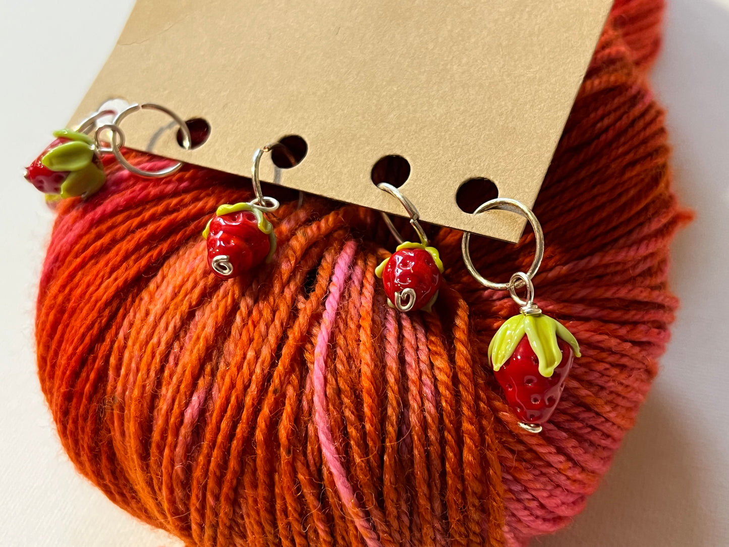 Strawberry | Stitch Markers | Lampwork Glass