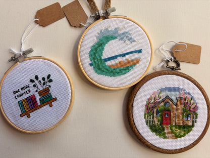 Cross Stitch framed in Hoop Art