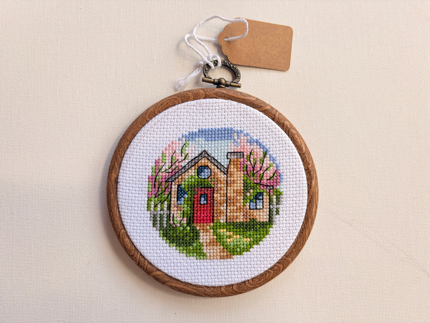 Cross Stitch framed in Hoop Art