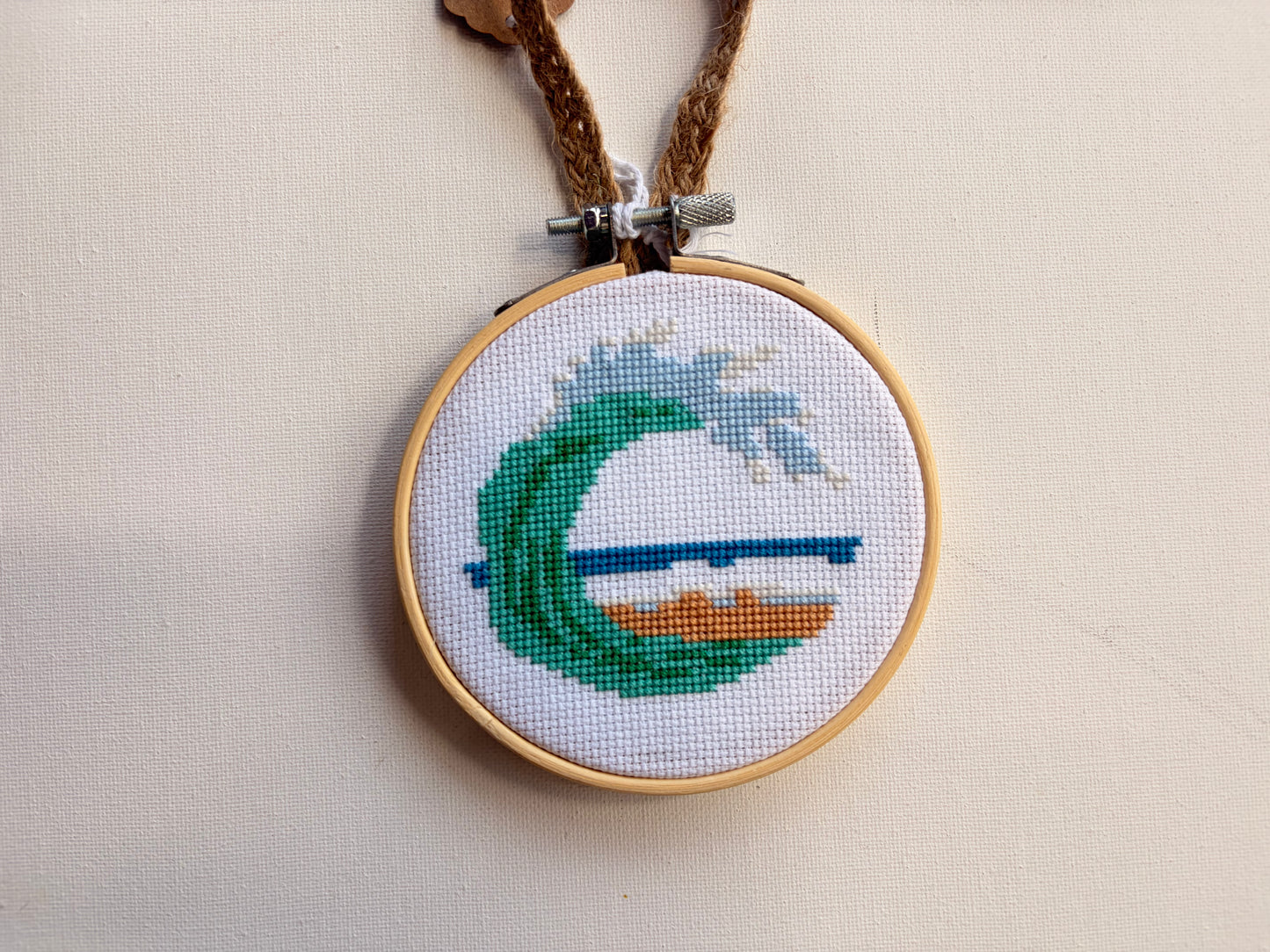 Cross Stitch framed in Hoop Art
