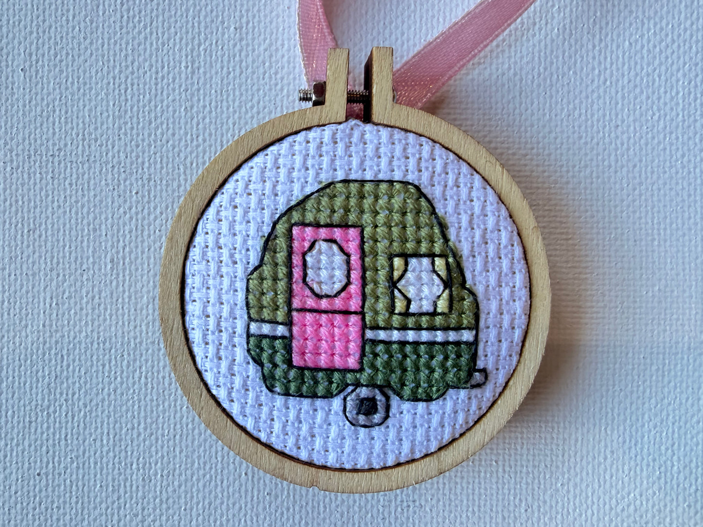 Cross Stitch framed in Hoop Art
