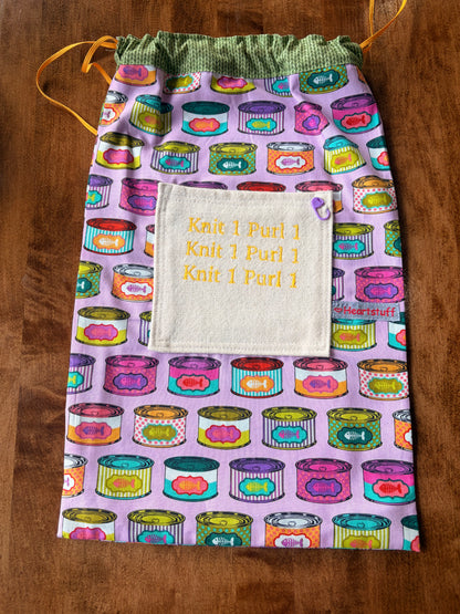 Large Drawstring Knit 1 Purl 1 Bags