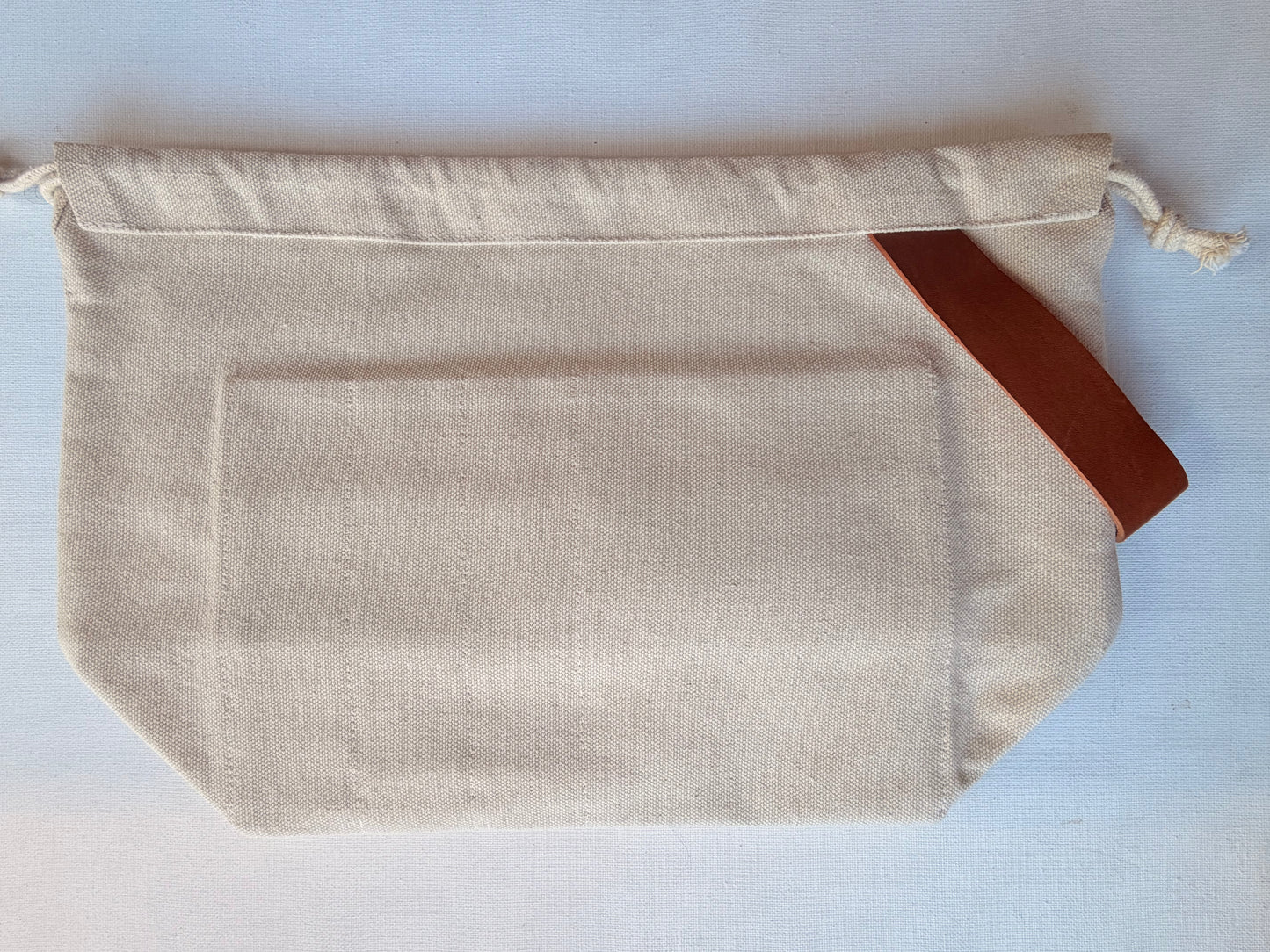Canvas Drawstring Bag | Leather Handle, Pockets
