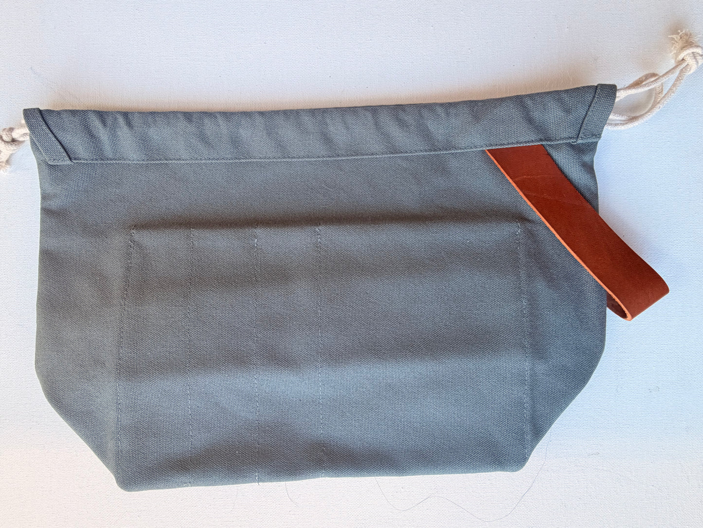 Canvas Drawstring Bag | Leather Handle, Pockets