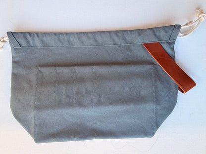 Canvas Drawstring Bag | Leather Handle, Pockets