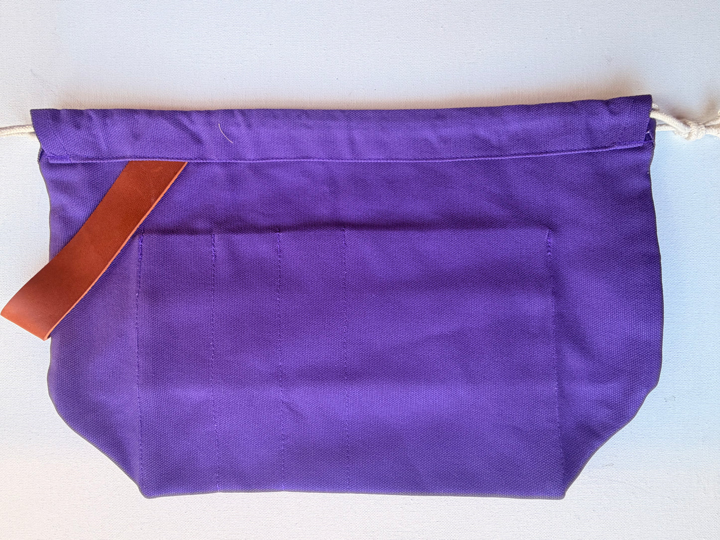 Canvas Drawstring Bag | Leather Handle, Pockets