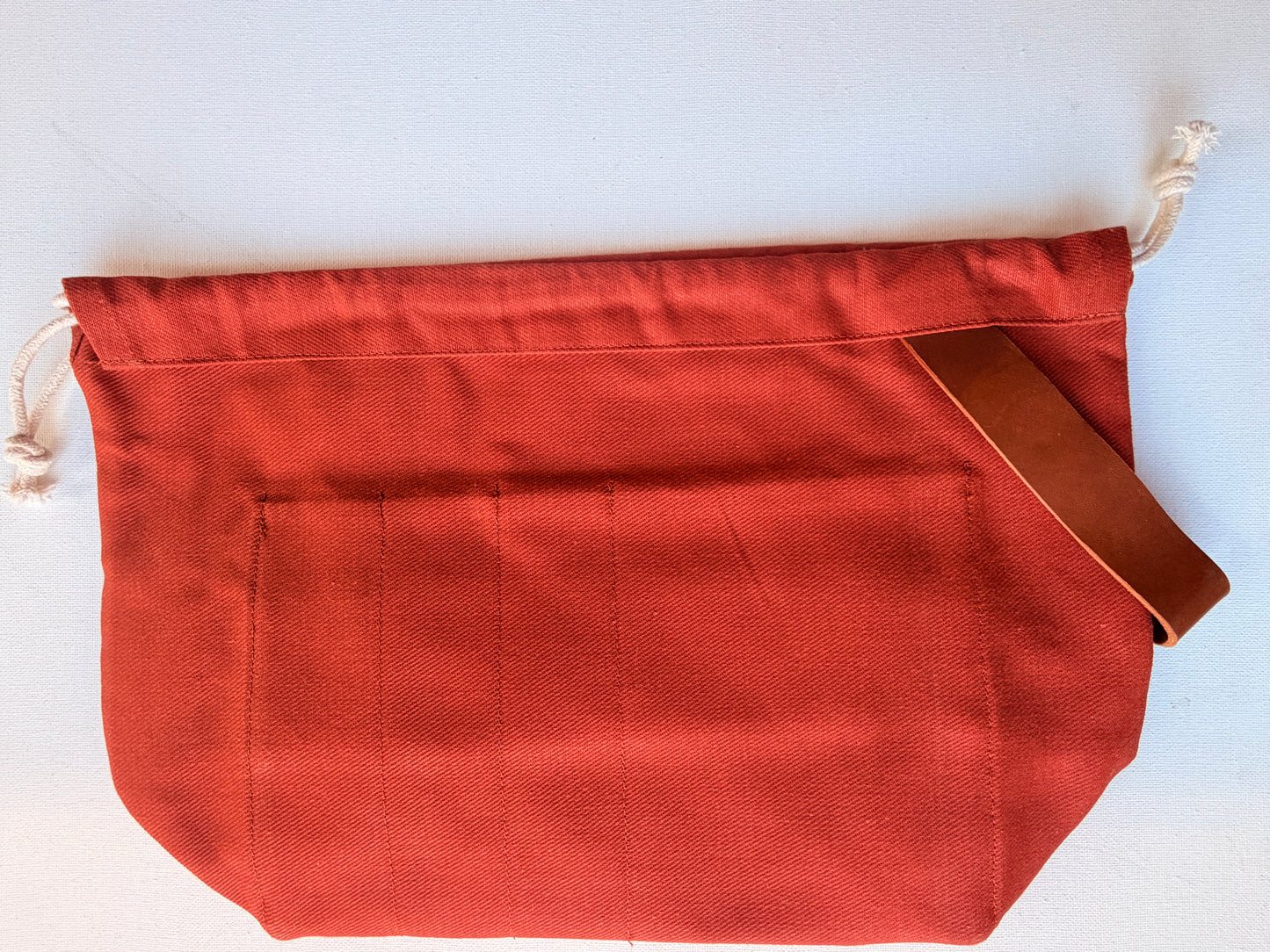 Canvas Drawstring Bag | Leather Handle, Pockets