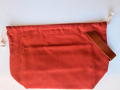 Canvas Drawstring Bag | Leather Handle, Pockets