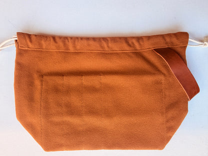 Canvas Drawstring Bag | Leather Handle, Pockets