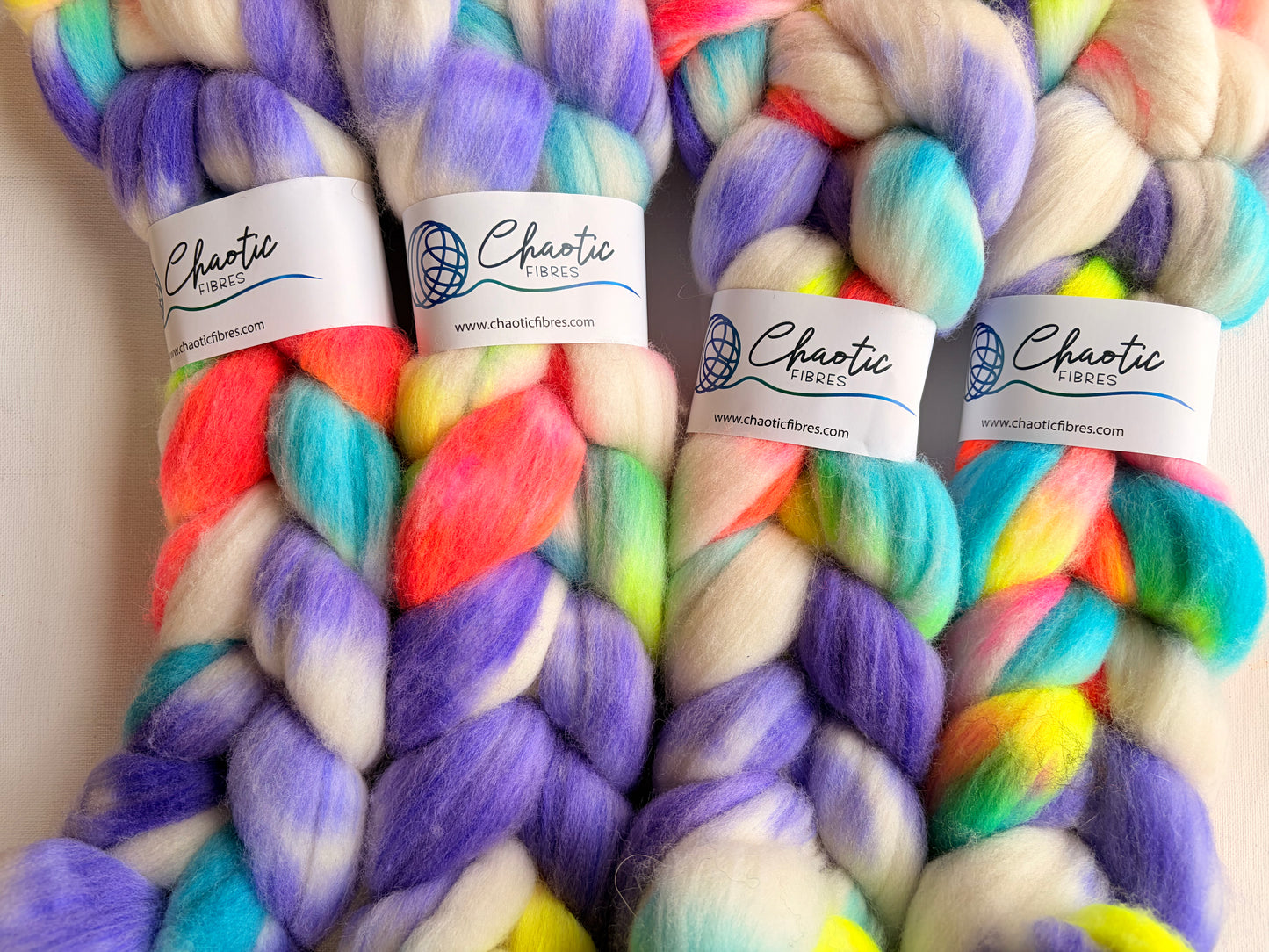 Neon Rainbow Polwarth Nylon| Roving | 75/25 Polwarth/Nylon