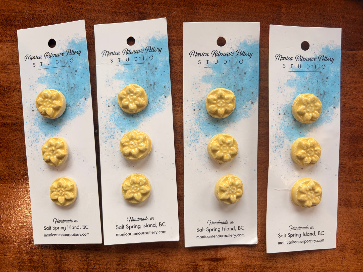 3 Light Yellow Flower Shank Buttons | 5/8”