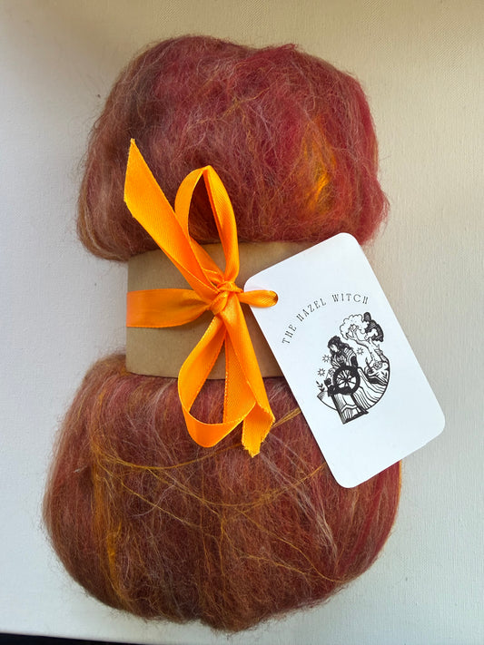 Candle Flame Batt | Merino, Tussah Silk, Bamboo, Silk Waste, Mulberry Silk