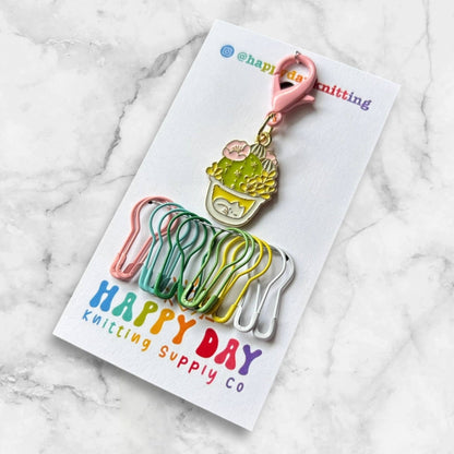 Sleepy Succulent Kitty Stitch Marker & Bulb Pins