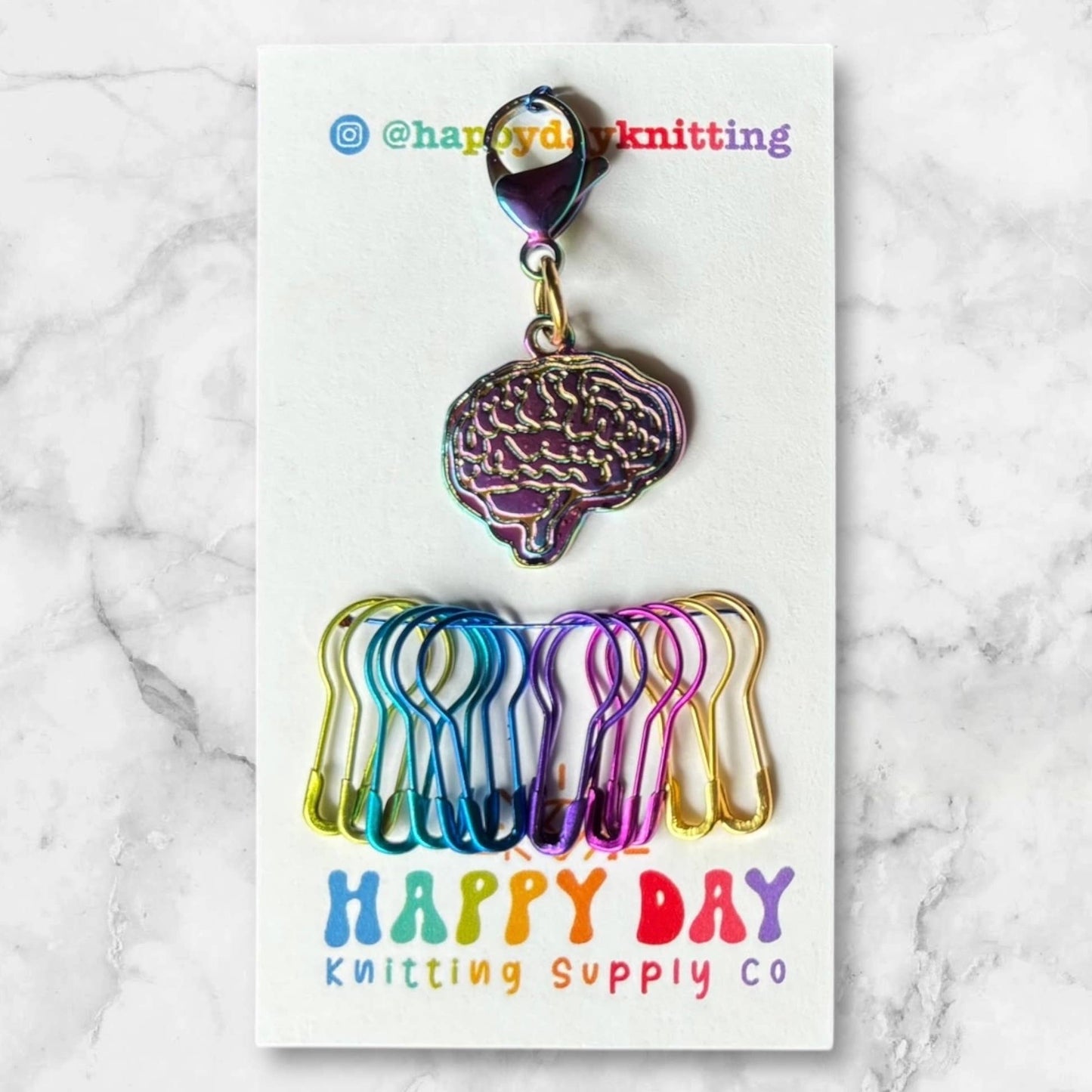 Bright Minds Stitch Marker Set - Brain Charm and Bulb Pins
