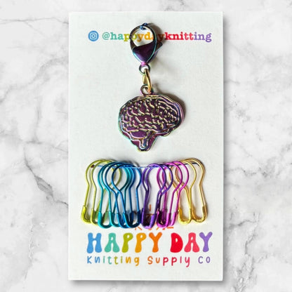 Bright Minds Stitch Marker Set - Brain Charm and Bulb Pins