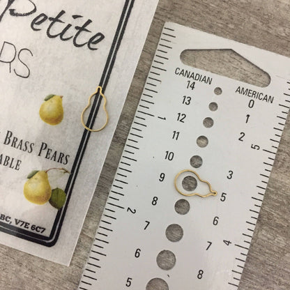 Tiny Brass Pear Shaped Stitch Marker and Pear Progress Keeper.