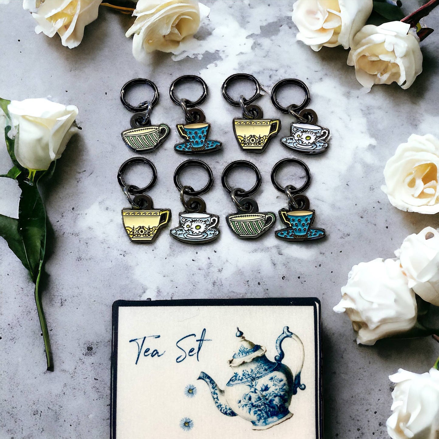 Tea Set | Stitch Markers | Enamel