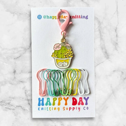 Sleepy Succulent Kitty Stitch Marker & Bulb Pins