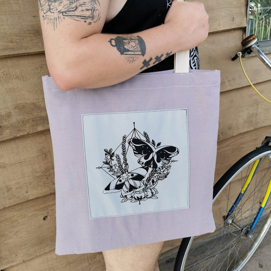 Project Bag - Midnight Moths Shoulder Tote  | Recycled/Reclaimed, Hand Screen Printed