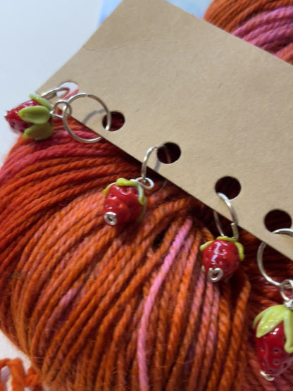 Strawberry | Stitch Markers | Lampwork Glass